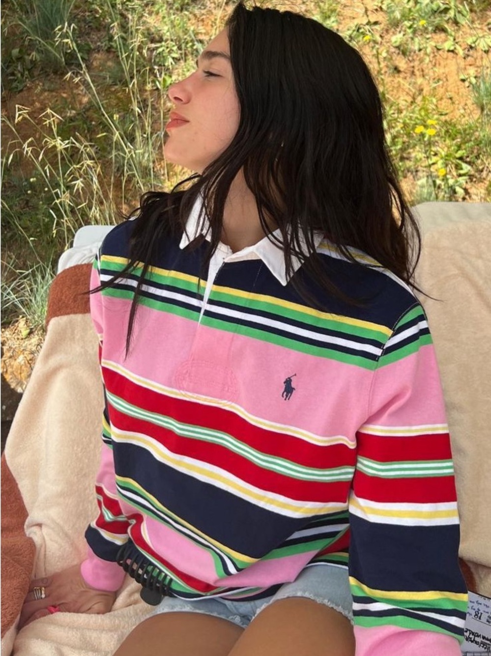 Polo Ralph Lauren Multi-Stripe Cotton Rugby Shirt in Harbor Pink Multi, UNISEX